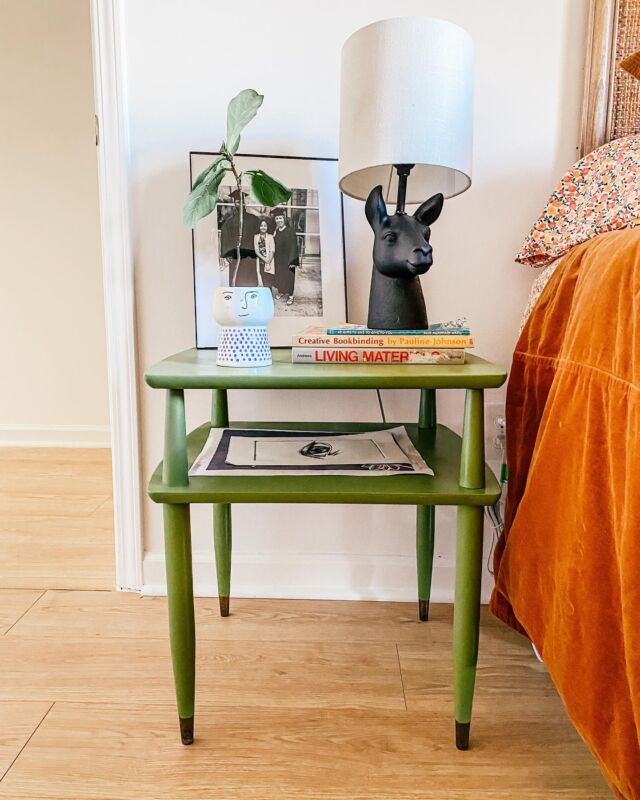 ⁣⁣My first @betterhomesandgardens @oneroomchallenge is in the books!✨⠀
⠀
Swipe ➡to see what it looked like before! We pulled up the carpet and laid flooring we got from @loweshomeimprovement. The walls went from blue, to white, to green, and finally back to @valsparpaint Swiss Coffee. (thanks Walt)⠀
⠀
The floor length mirror arrived broken, so I made a headboard out of it. I painted the lamp that was Kennedys when she was little. I found the nightstand and the other little knick-knacks at Goodwill, the dresser off FB marketplace.⠀
⠀
and if you look hard enough you can see me watching over our guests haha. That self-portrait was in the attic from my college days. I also made the Laura Blythman inspired mountain collage. The oil in the diffuser is @aroma360 Santal. (If you haven't tried their scents, you should!)⠀
⠀
I’ll post a reel later with some behind the scenes footage. The link to the ORC is in my bio! Check it out if you want to see some really sweet room transformations!⠀
⠀
#oneroomchallenge⠀
#bhgorc2021⠀
#diyhomedecor⠀
#ikeahackers⠀
#diyflooring⠀
#budgetrenovation⠀
#ltkhome⠀